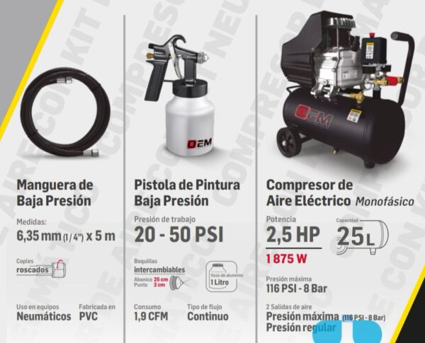 Compresor de Aire de 2,5 HP con Kit Neumático