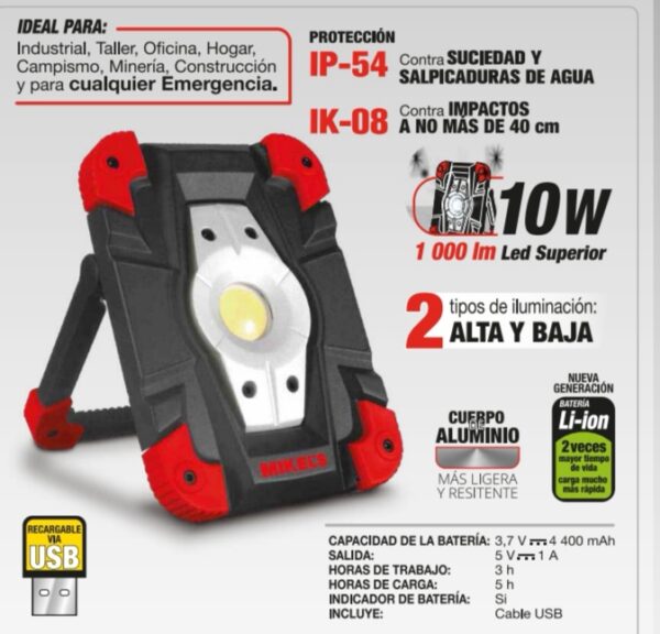 Reflector  LED Recargable  para Uso Rudo